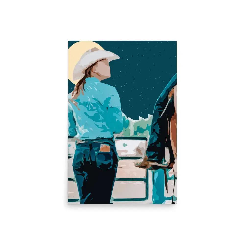 Cowgirl in the Moonlight – Abstract Art Poster