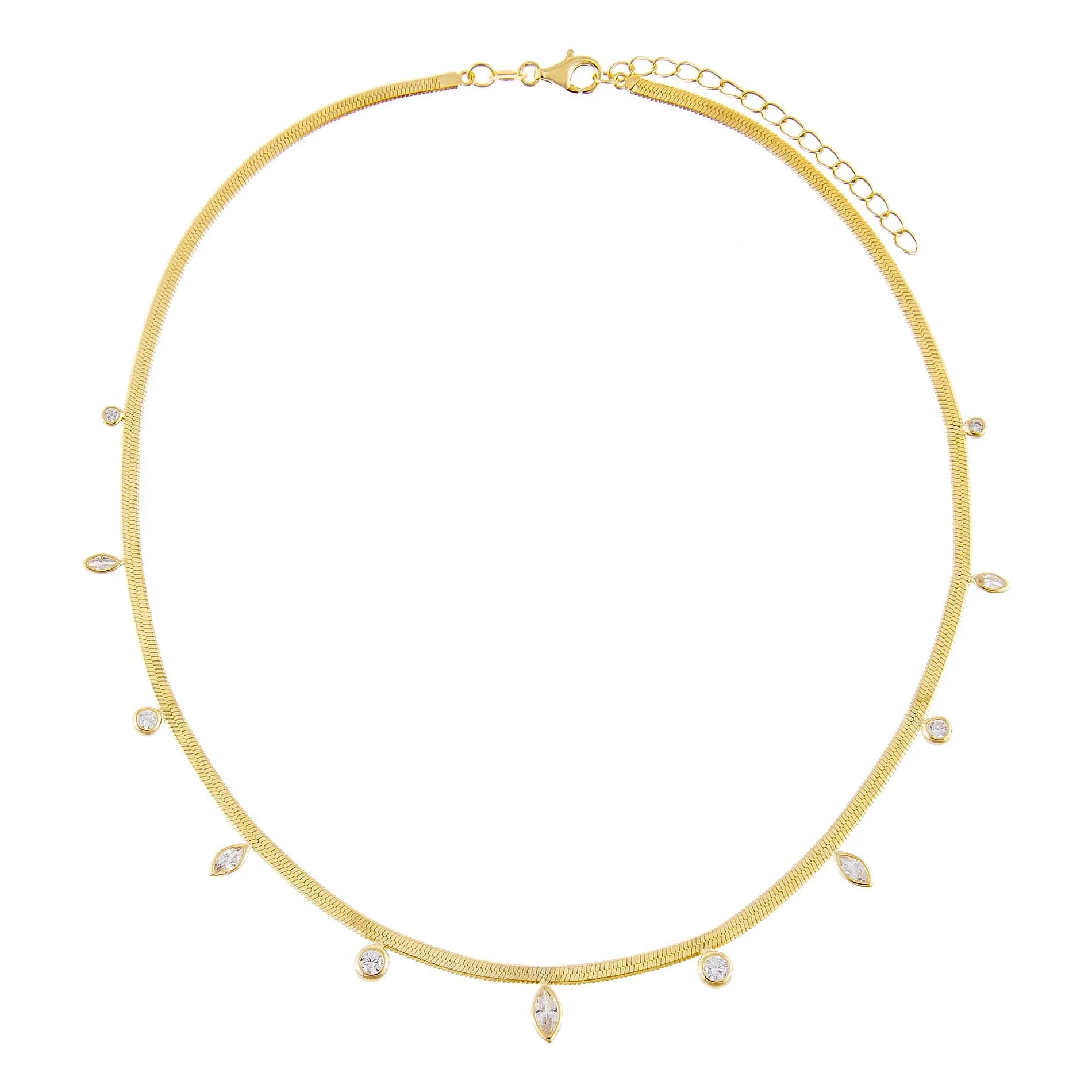CZ Multi Stone Herringbone Necklace