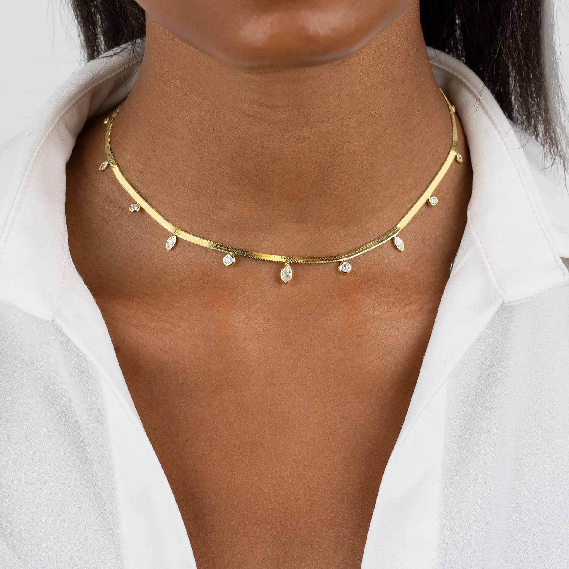 CZ Multi Stone Herringbone Necklace