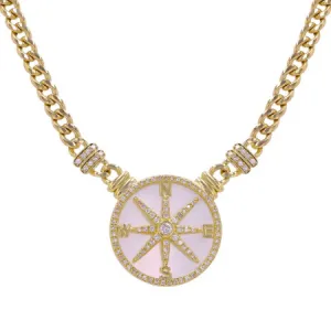 DIAMOND AND MOTHER OF PEARL COMPASS  NECKLACE