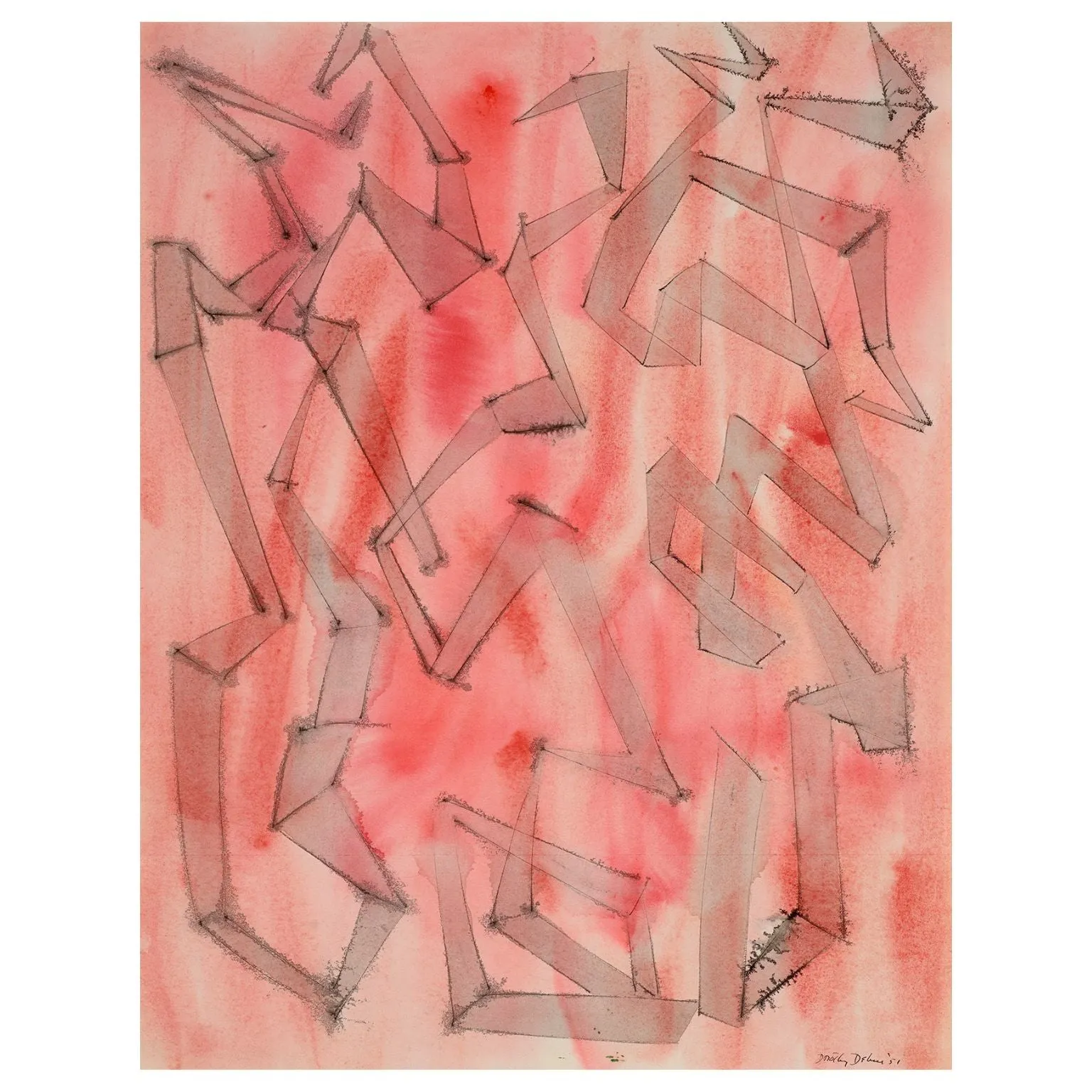 DOROTHY DEHNER “ANGULAR RHYTHM” INK AND WATERCOLOR, 1951