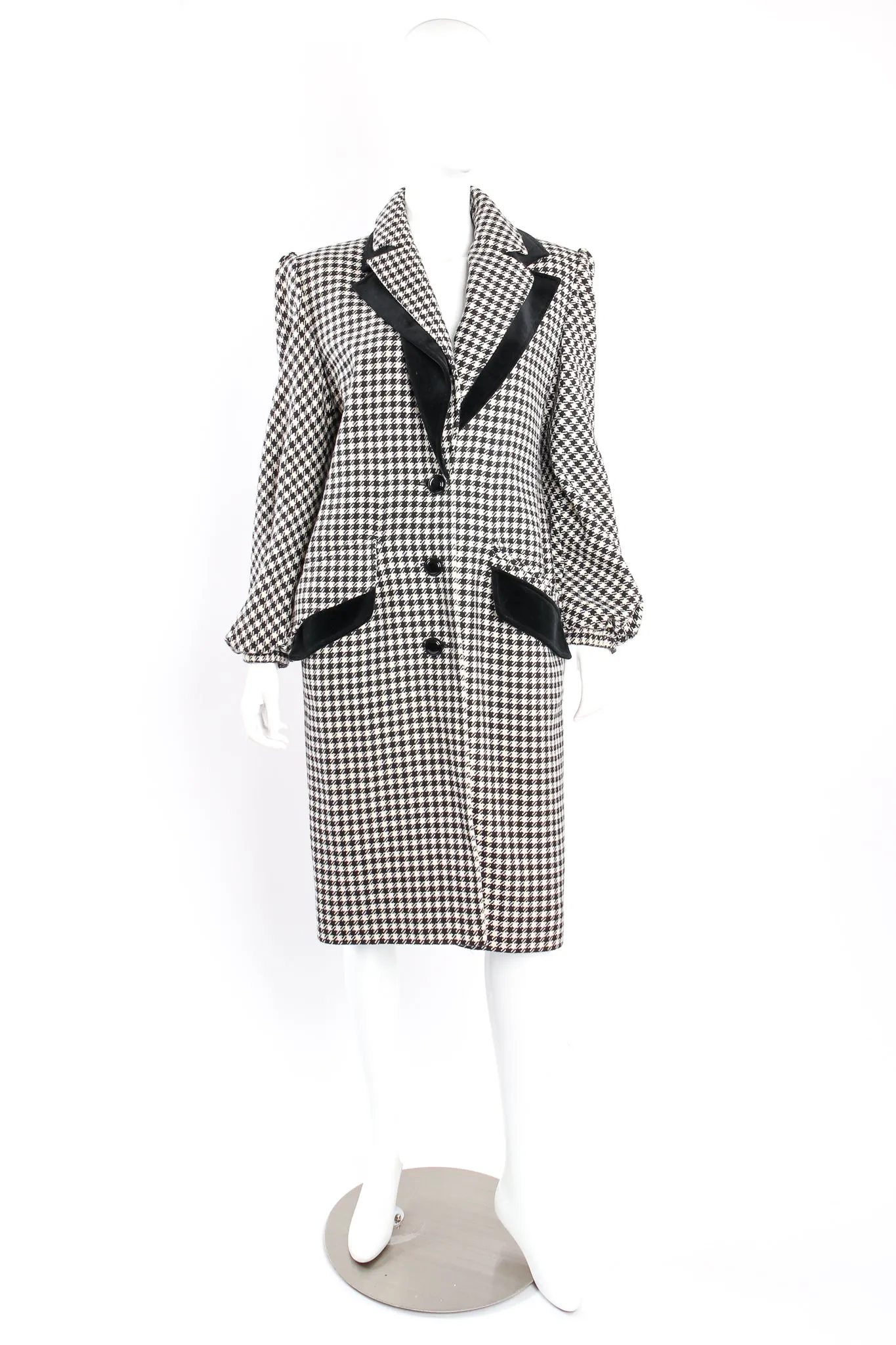 Double Lapel Houndstooth Reefer Coat