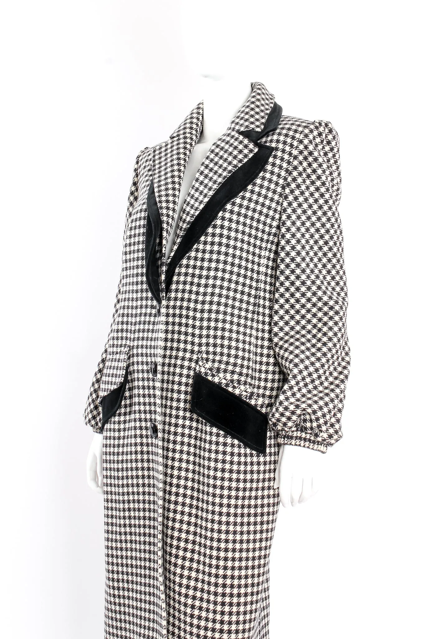 Double Lapel Houndstooth Reefer Coat