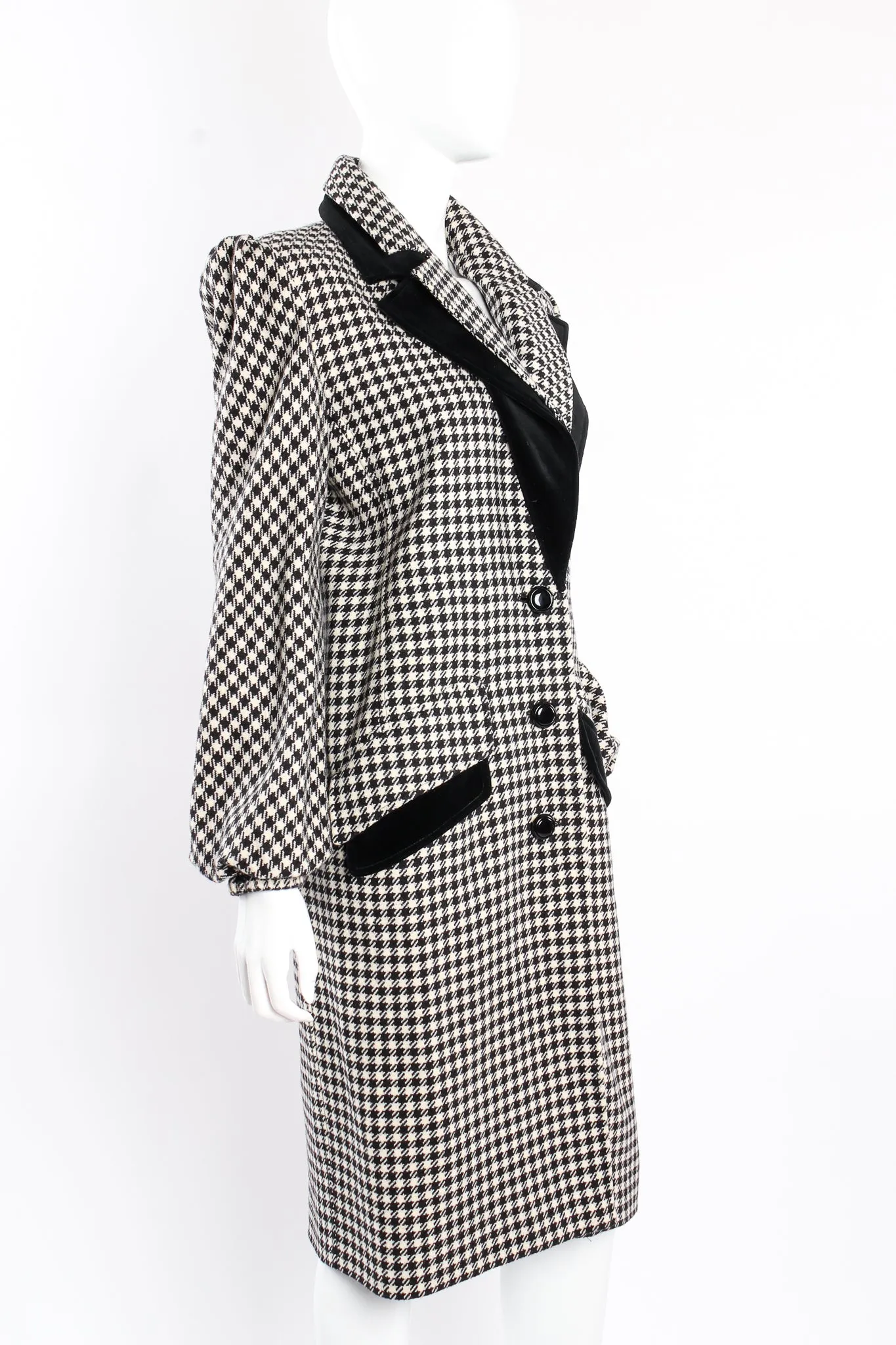 Double Lapel Houndstooth Reefer Coat