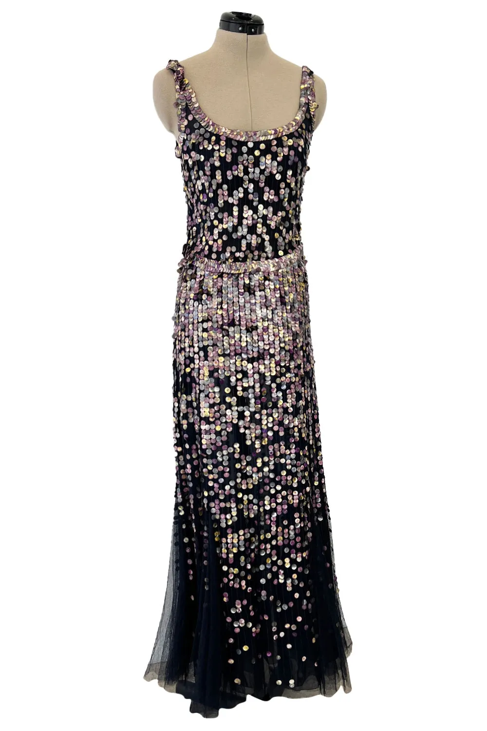 Dreamy Cruise 2006 Chanel by Karl Lagerfeld Weightless Blue Silk Tulle Dress w Iridescent Sequins