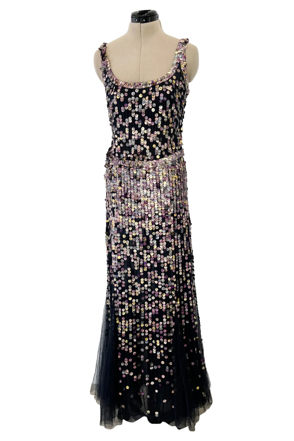 Dreamy Cruise 2006 Chanel by Karl Lagerfeld Weightless Blue Silk Tulle Dress w Iridescent Sequins