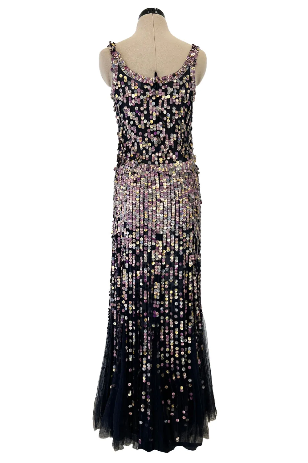 Dreamy Cruise 2006 Chanel by Karl Lagerfeld Weightless Blue Silk Tulle Dress w Iridescent Sequins