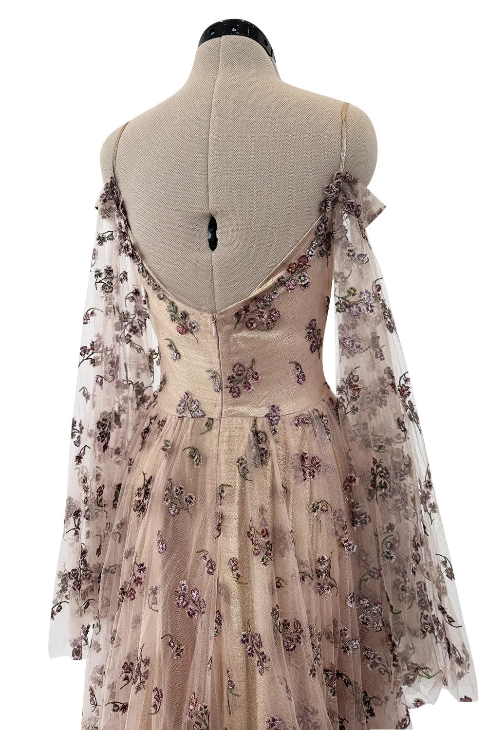 Dreamy Fall 2018 Luisa Beccaria Runway Embroidered Flower Dress w Gold Underskirts