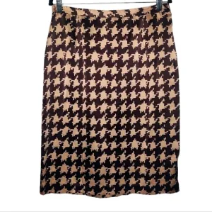 DVF Diane von Furstenberg Vintage Silk Assets Houndstooth Brown-Tan Midi Skirt L