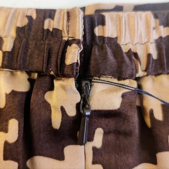 DVF Diane von Furstenberg Vintage Silk Assets Houndstooth Brown-Tan Midi Skirt L