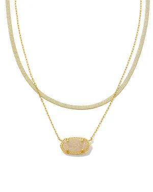 Elisa Gold Herringbone Multi Strand Necklace in Iridescent Drusy