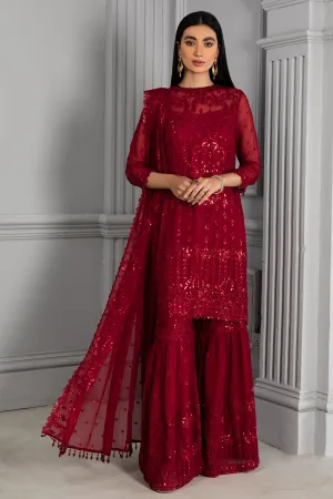 Embellished Red Pakistani Dress with Gharara #PF328