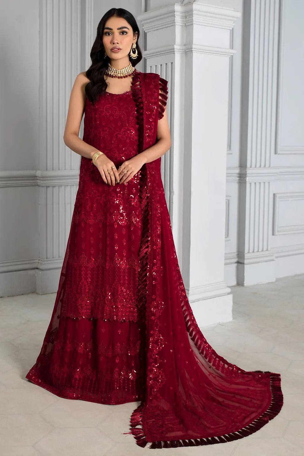Embellished Red Pakistani Dress with Gharara #PF328