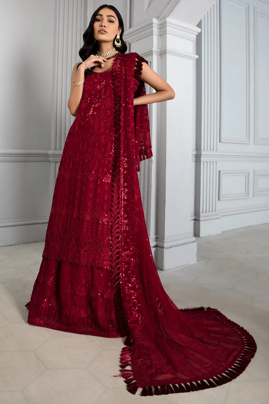Embellished Red Pakistani Dress with Gharara #PF328