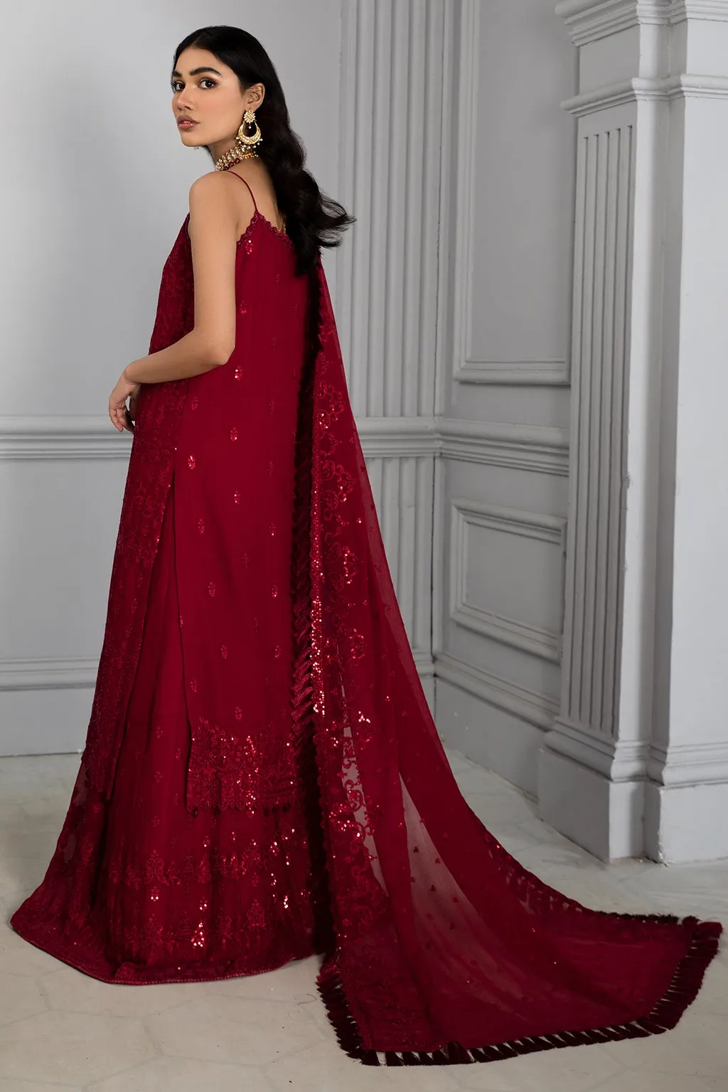 Embellished Red Pakistani Dress with Gharara #PF328