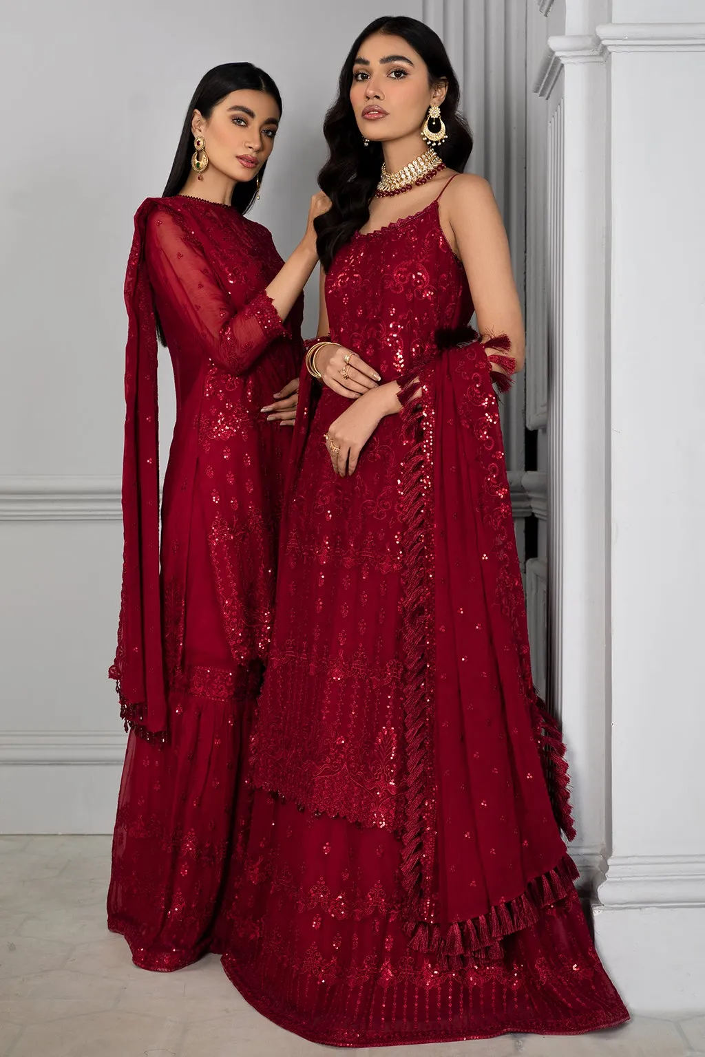 Embellished Red Pakistani Dress with Gharara #PF328