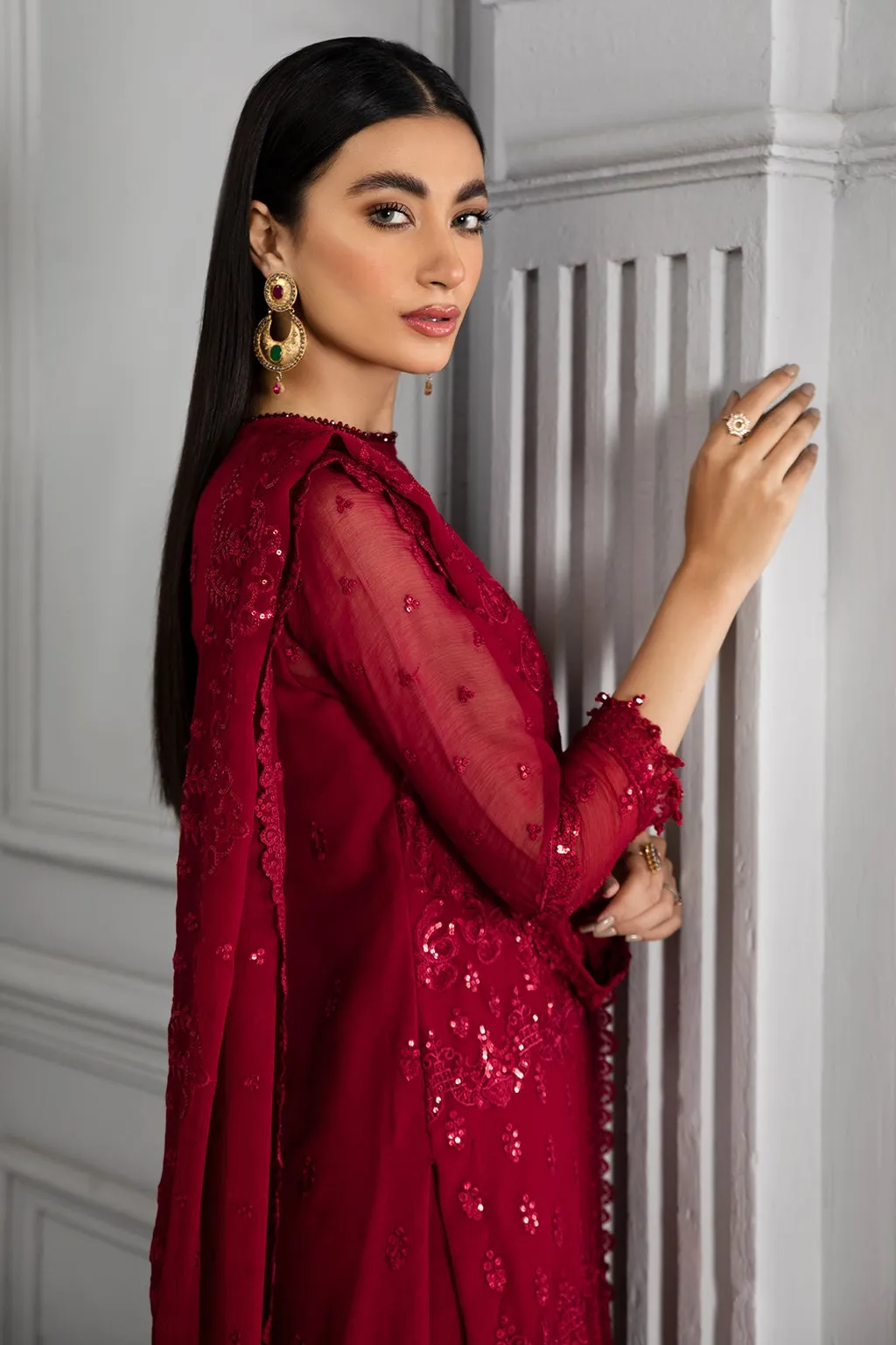 Embellished Red Pakistani Dress with Gharara #PF328
