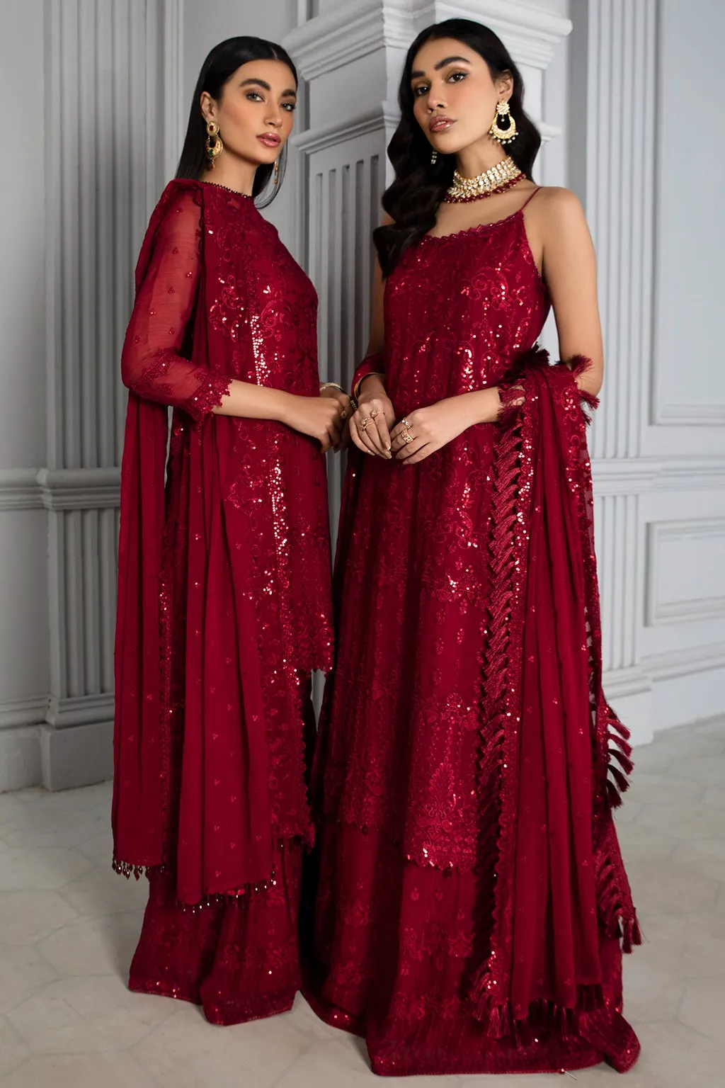 Embellished Red Pakistani Dress with Gharara #PF328