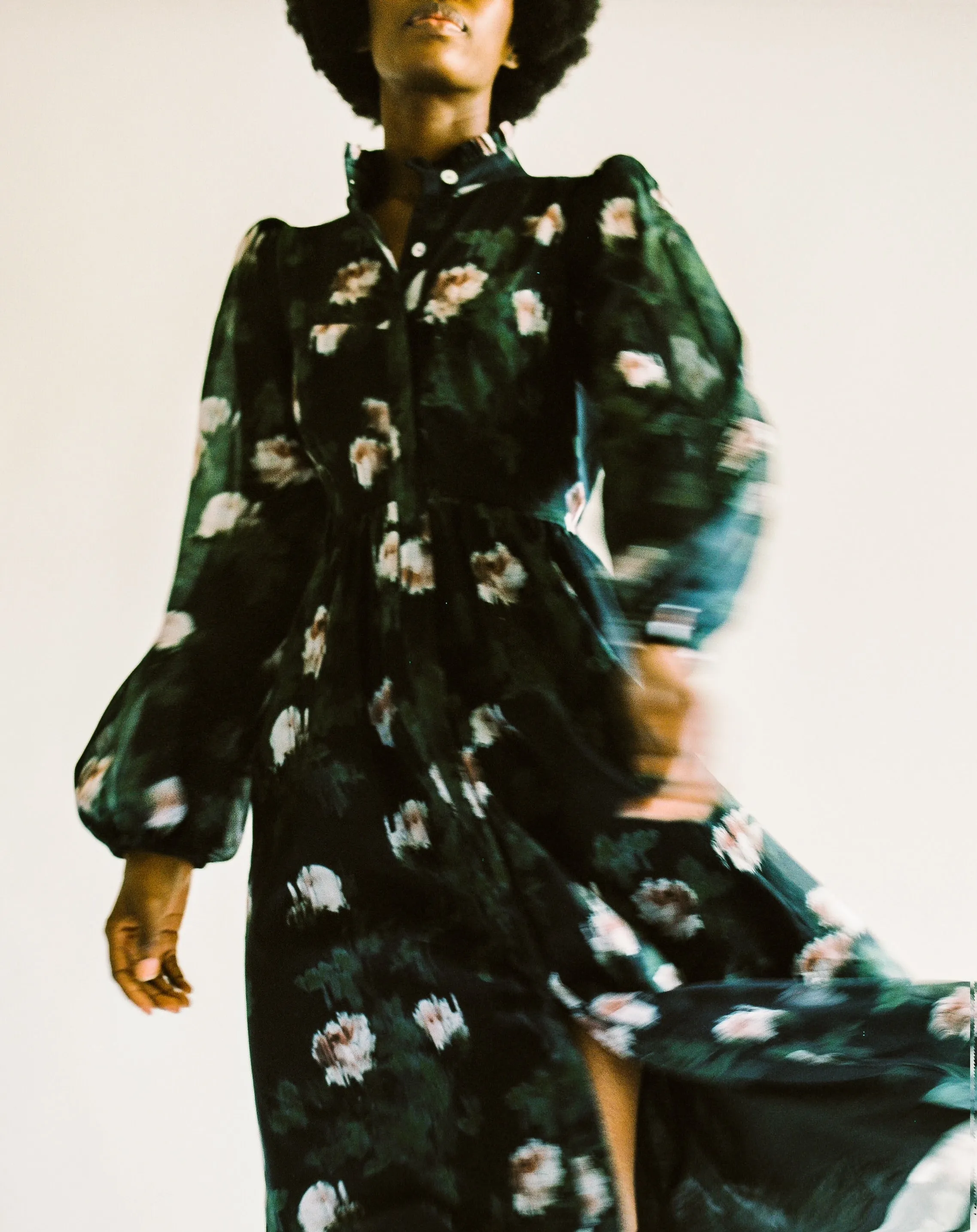 Felicia Dress / Black   Rose Watercolor Floral Cotton Voile