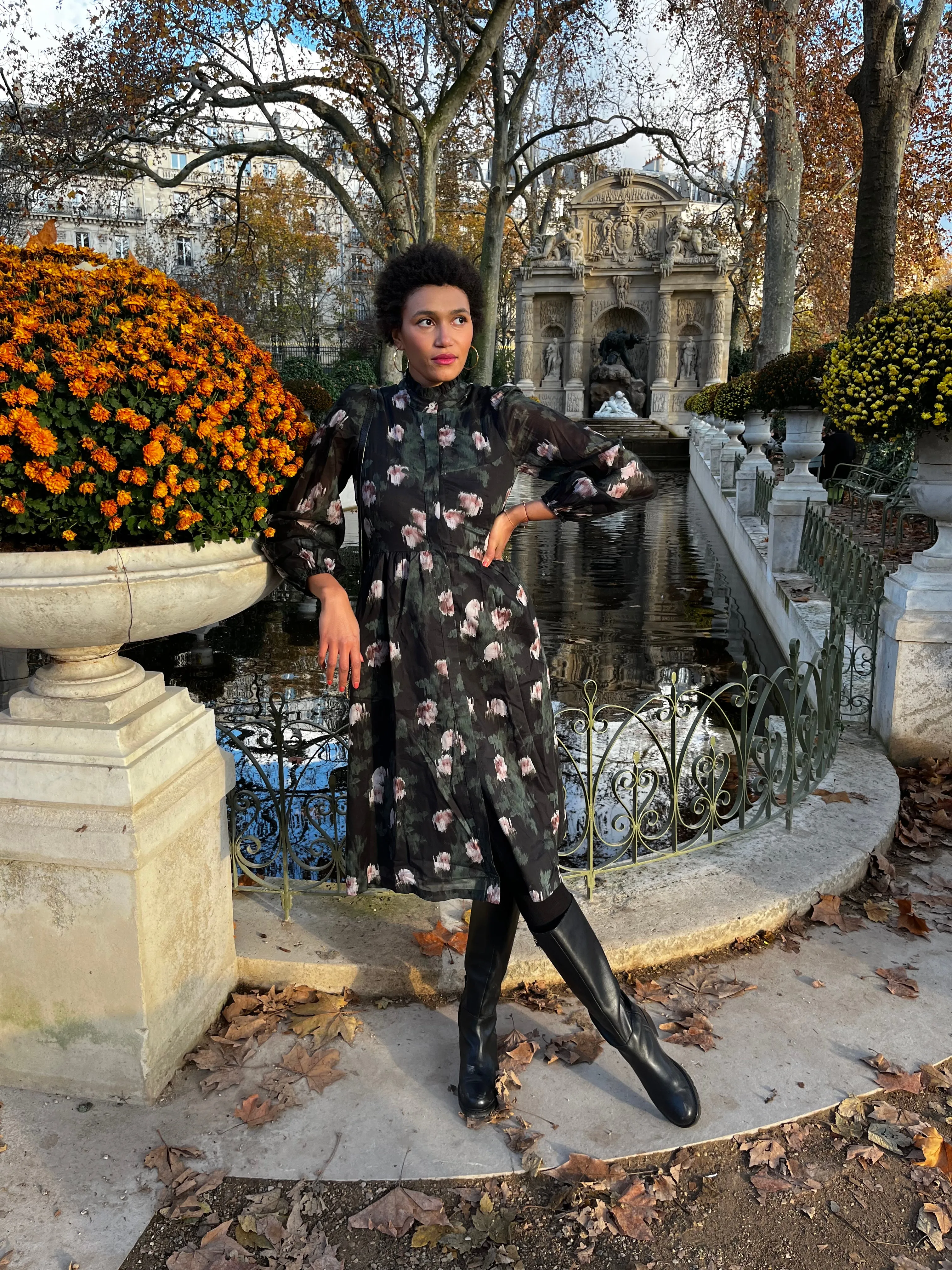 Felicia Dress / Black   Rose Watercolor Floral Cotton Voile