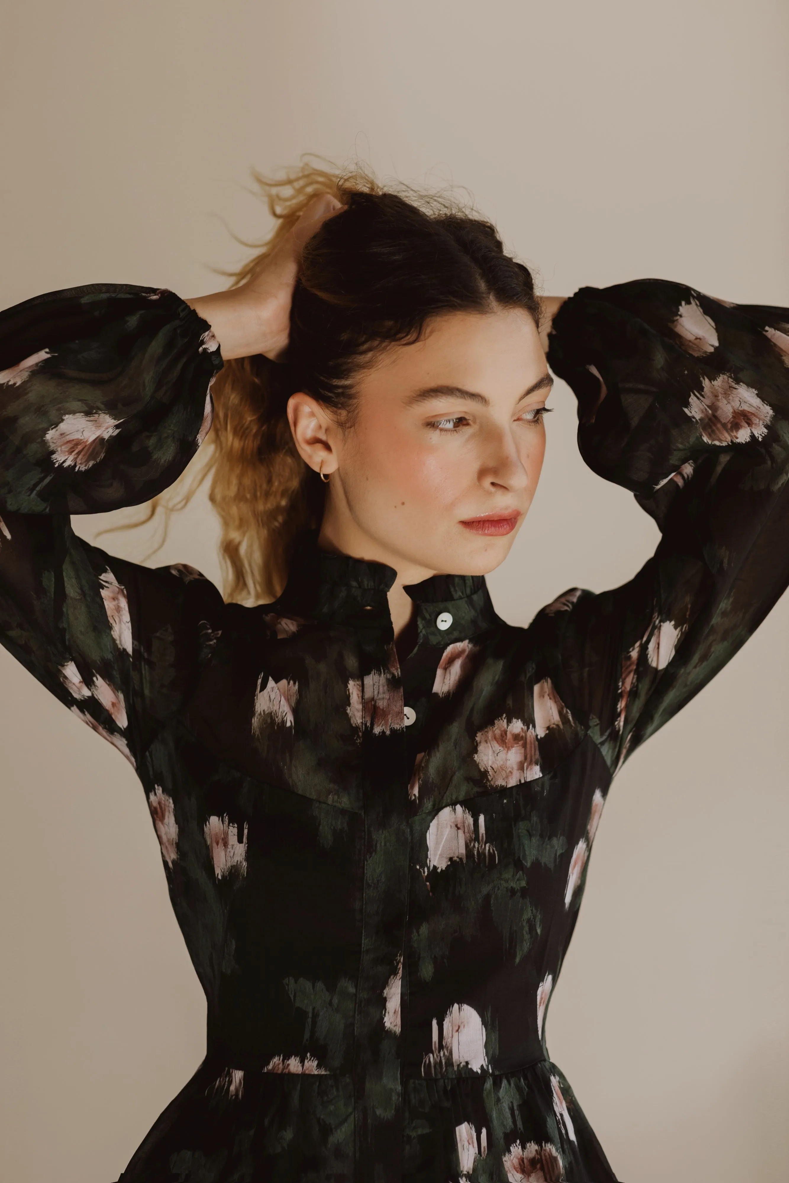 Felicia Dress / Black   Rose Watercolor Floral Cotton Voile