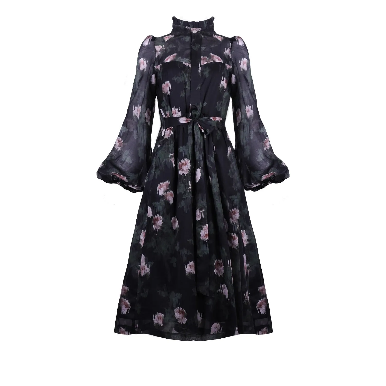 Felicia Dress / Black   Rose Watercolor Floral Cotton Voile