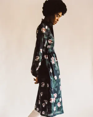 Felicia Dress / Black   Rose Watercolor Floral Cotton Voile