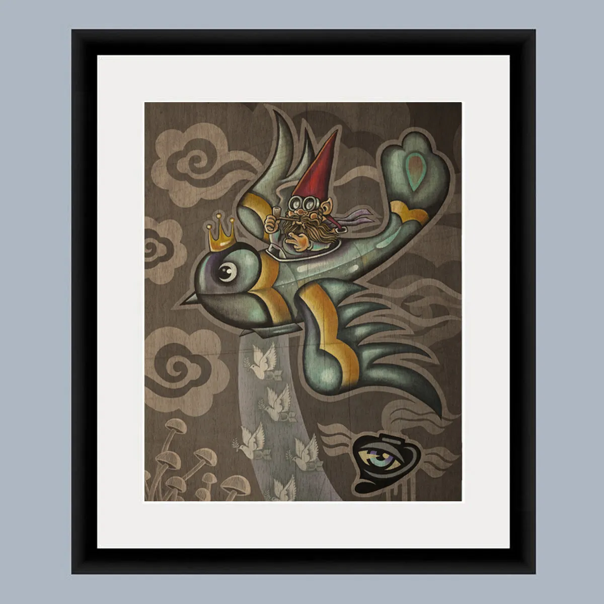 Flying Gnome Dropping Peace Bombs Fine Art Print