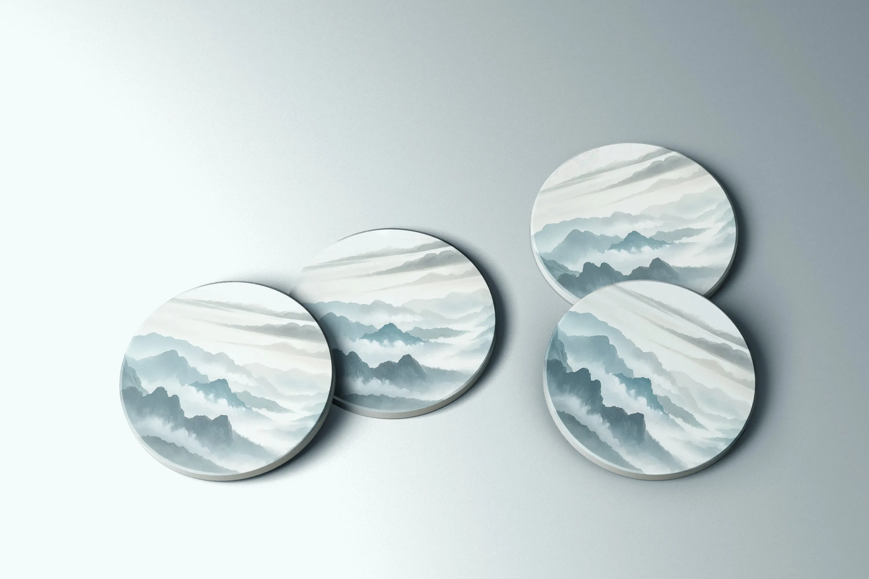 Foggy Blue Mountains watercolor coaster set | Horse   Whiskey Collection