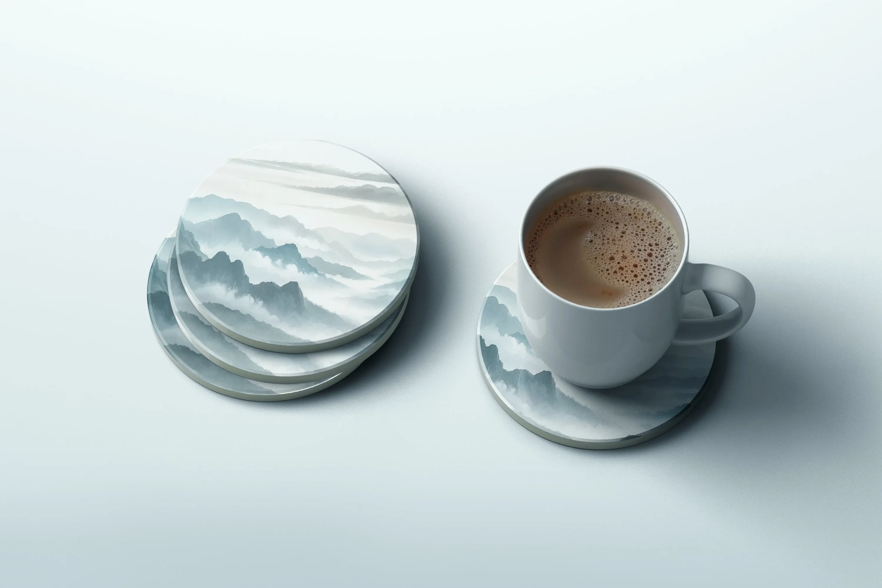 Foggy Blue Mountains watercolor coaster set | Horse   Whiskey Collection