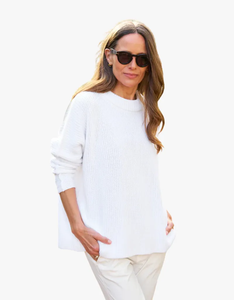 Frank & Eileen Montecito Sweater in White (Italian Cotton Knit)
