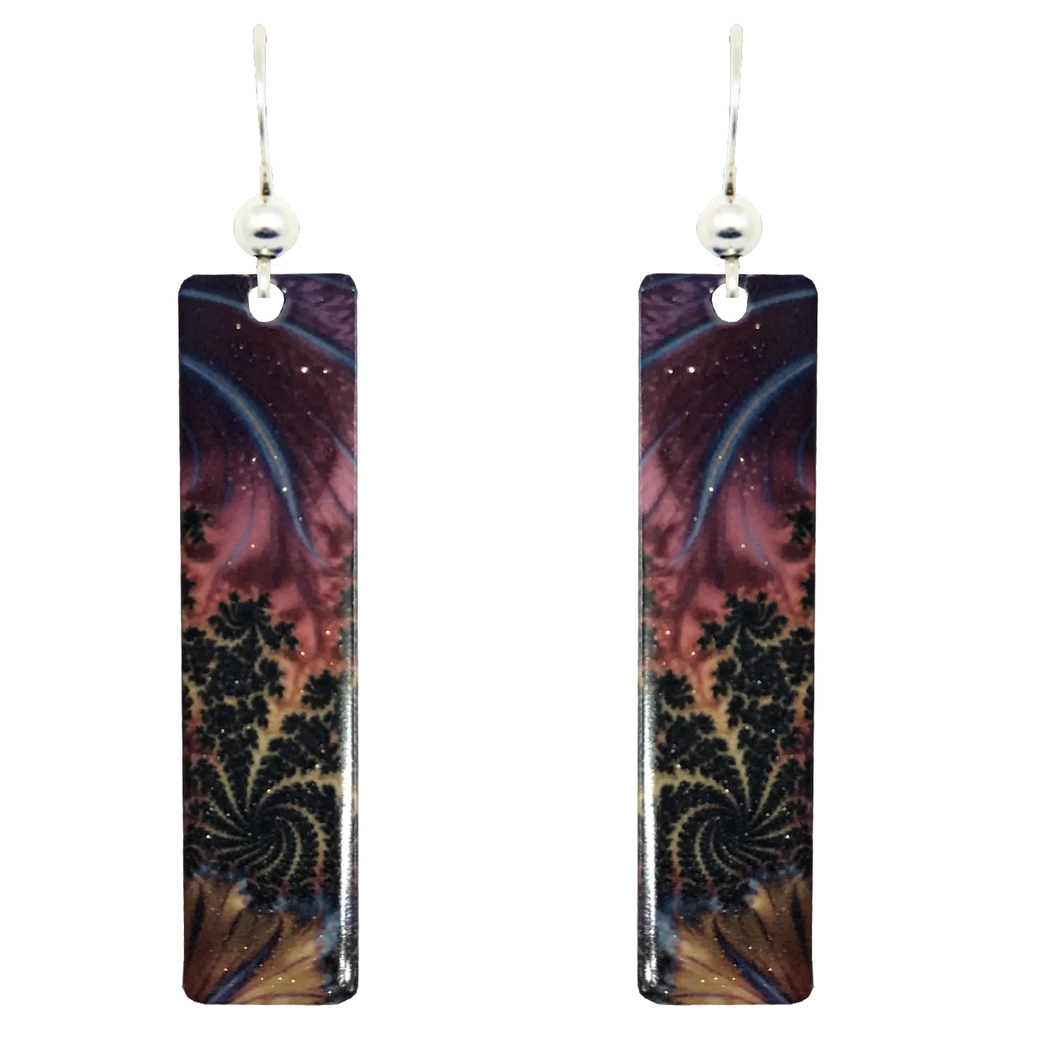 Fuchsia Plume Stainless Steel Earrings, Sterling Silver earwires, #2529