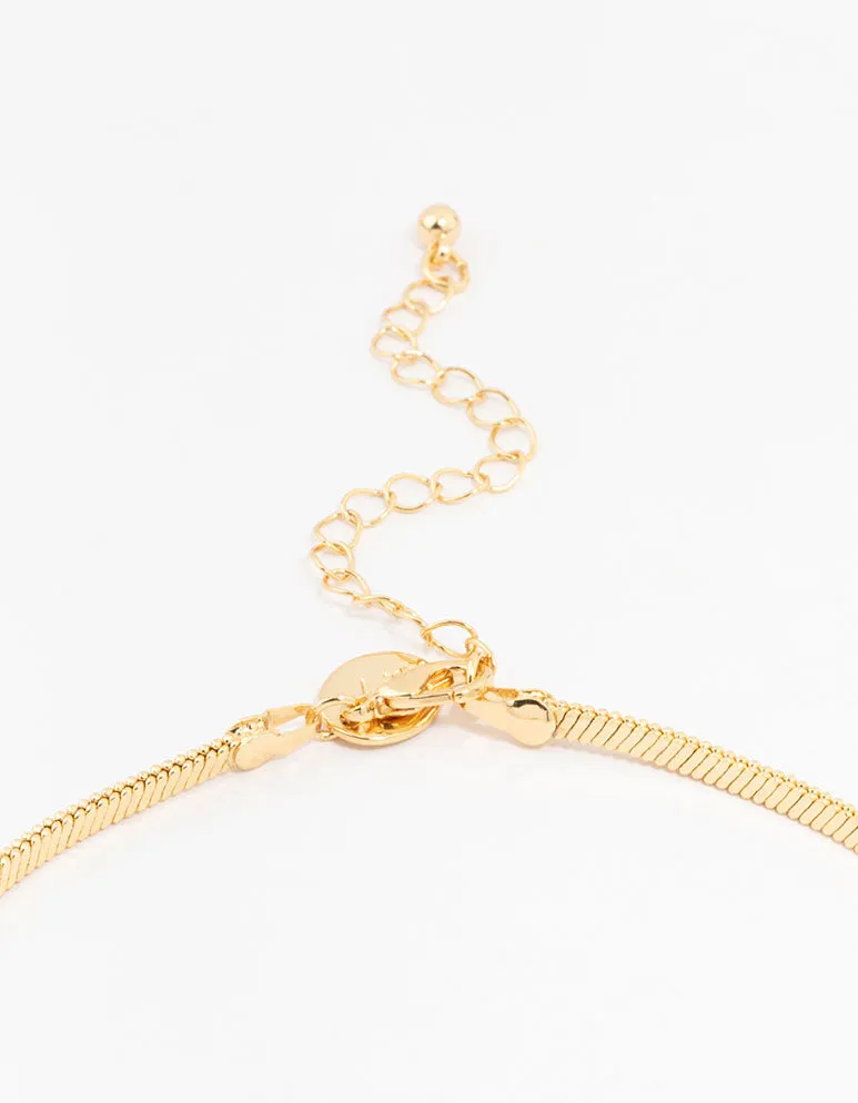 Gold Plated Round Hoop Earring & Herringbone Necklace Set