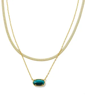 Grayson Herringbone Multi Strand Necklace in Gold Teal Tiger's Eye