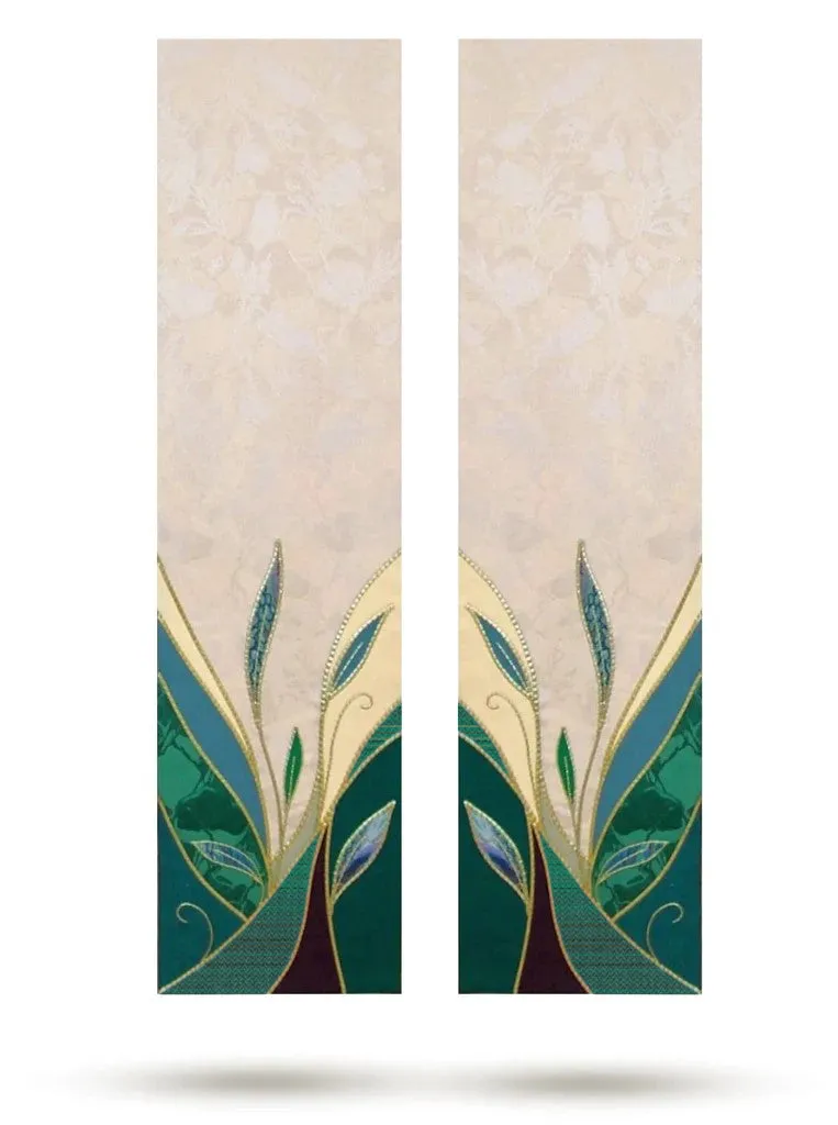 Green & White Foliage Altar Scarves