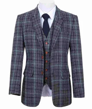 GREY BLUE HOUNDSTOOTH TWEED 3 PIECE SUIT