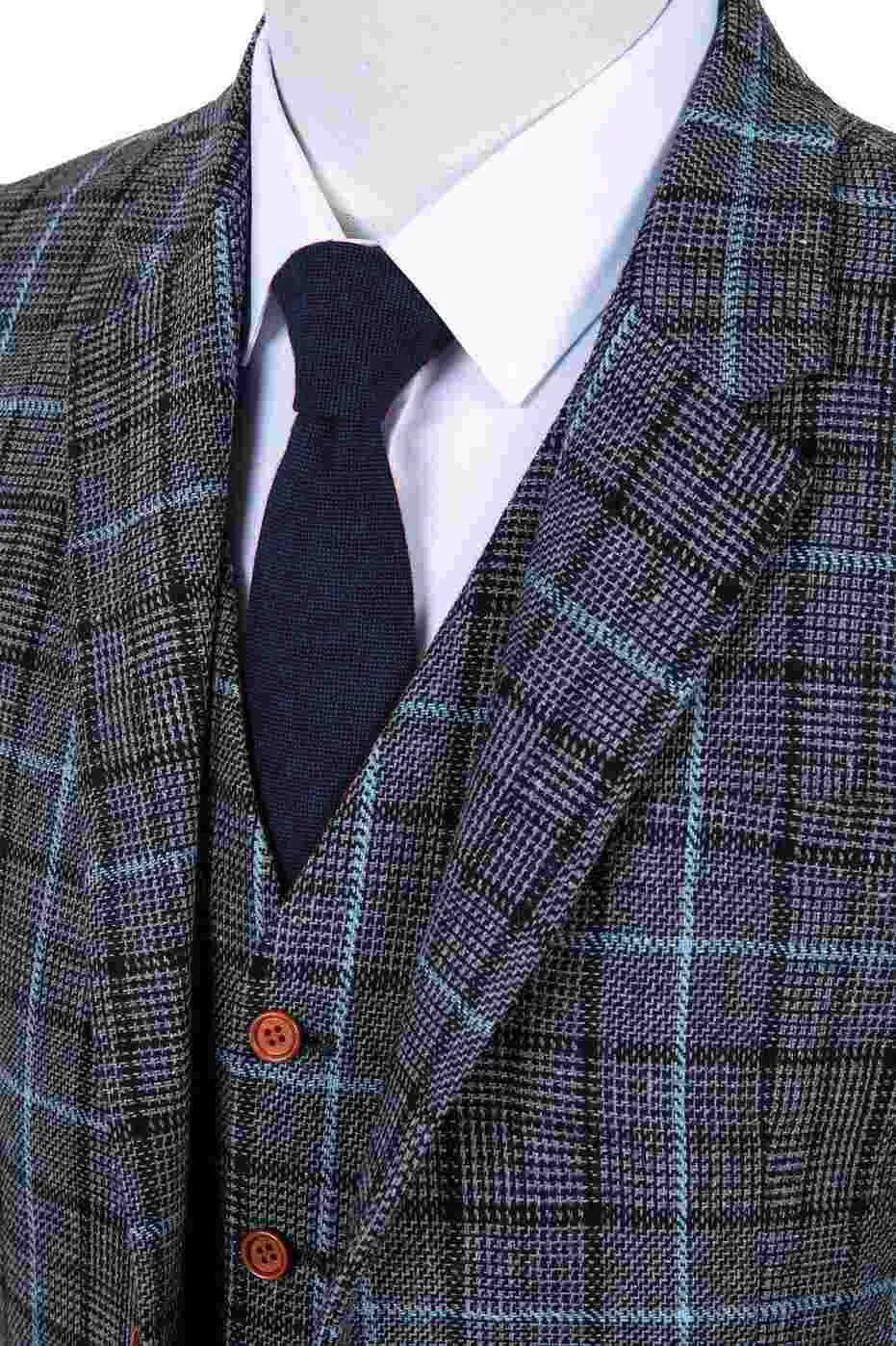 GREY BLUE HOUNDSTOOTH TWEED 3 PIECE SUIT