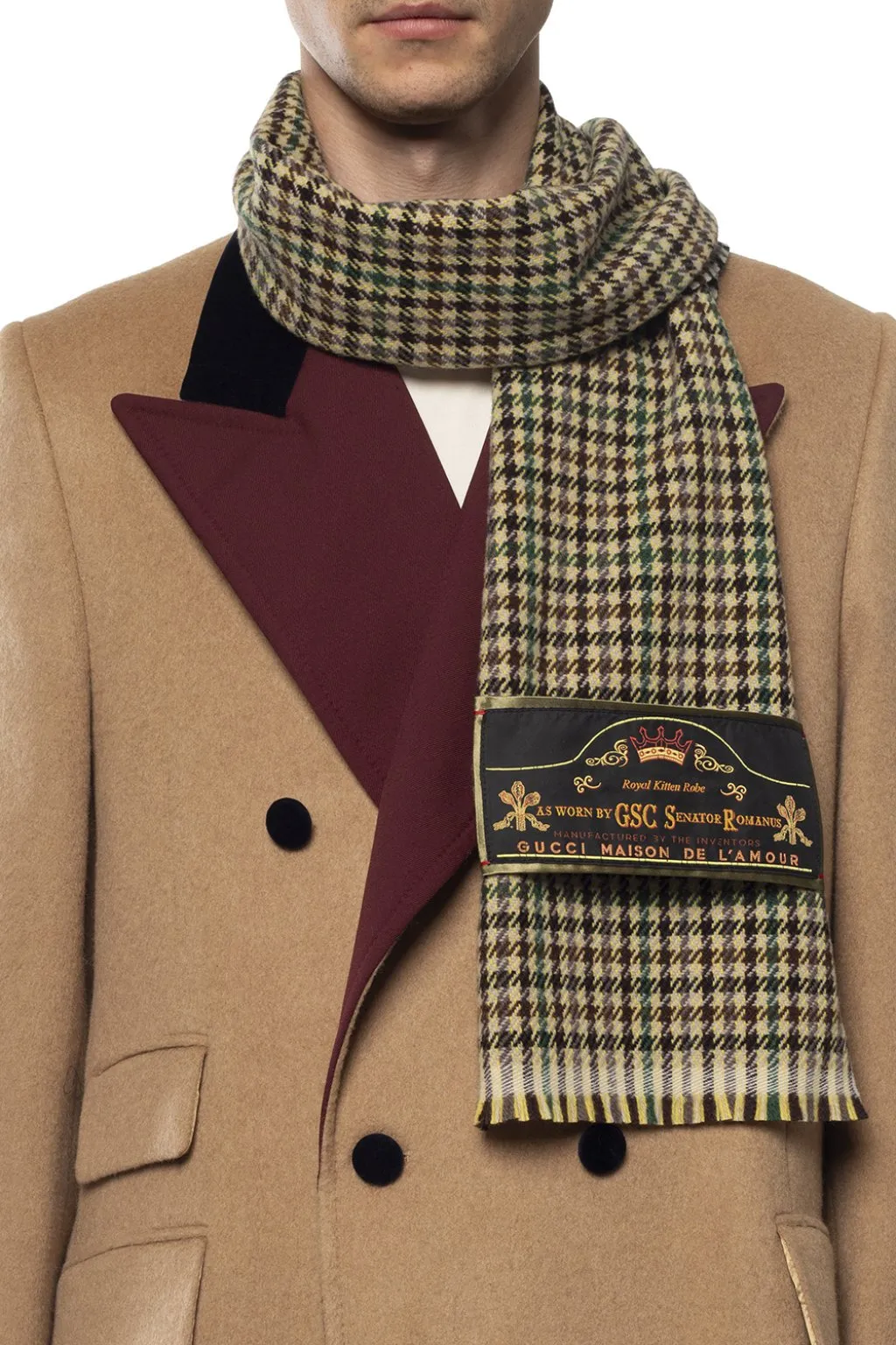 Gucci Houndstooth Kitten Robe Scarf in Brown