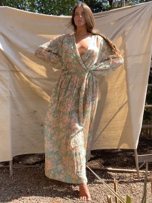 Handmade 1930s Watercolor Voile Bell Sleeve Dress