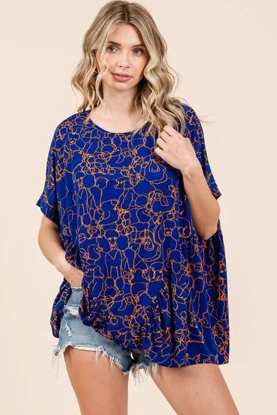 Hazel Blues® |  Mittoshop Abstract Print Round Neck Short Sleeve Top