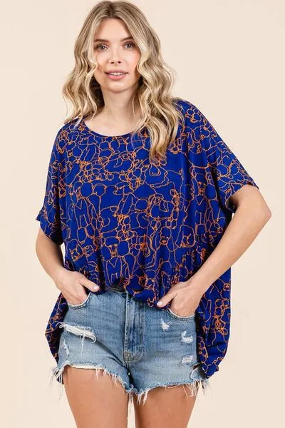 Hazel Blues® |  Mittoshop Abstract Print Round Neck Short Sleeve Top