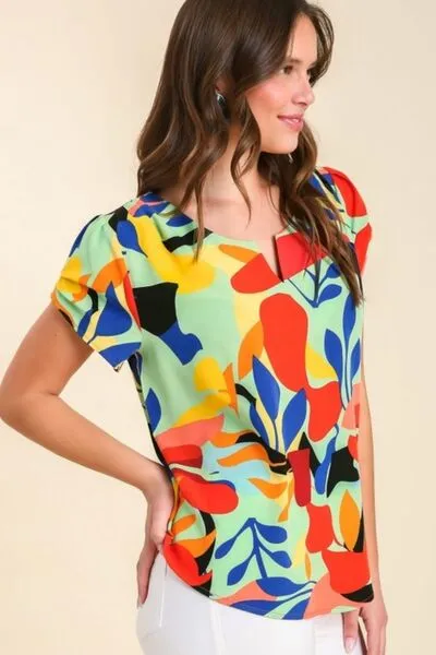 Hazel Blues® | Umgee Short Sleeved Abstract Print Top