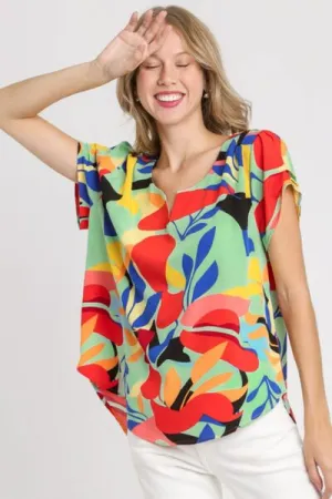 Hazel Blues® | Umgee Short Sleeved Abstract Print Top