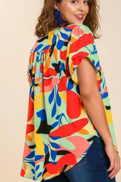Hazel Blues® | Umgee Short Sleeved Abstract Print Top