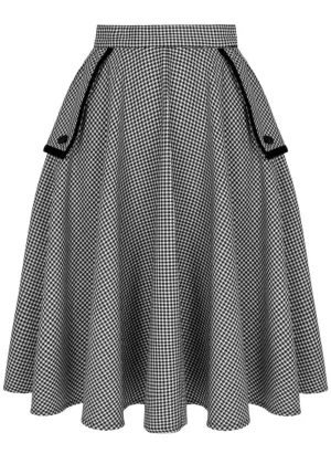 Hell Bunny Teddy Houndstooth 40's Swing Skirt Gray
