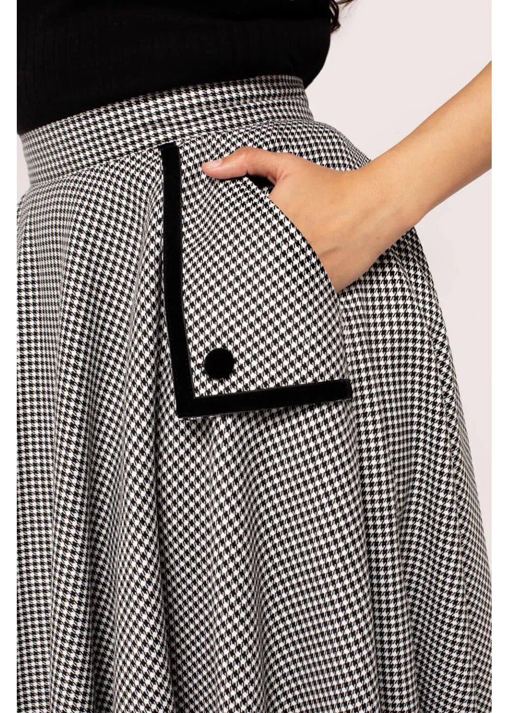 Hell Bunny Teddy Houndstooth 40's Swing Skirt Gray