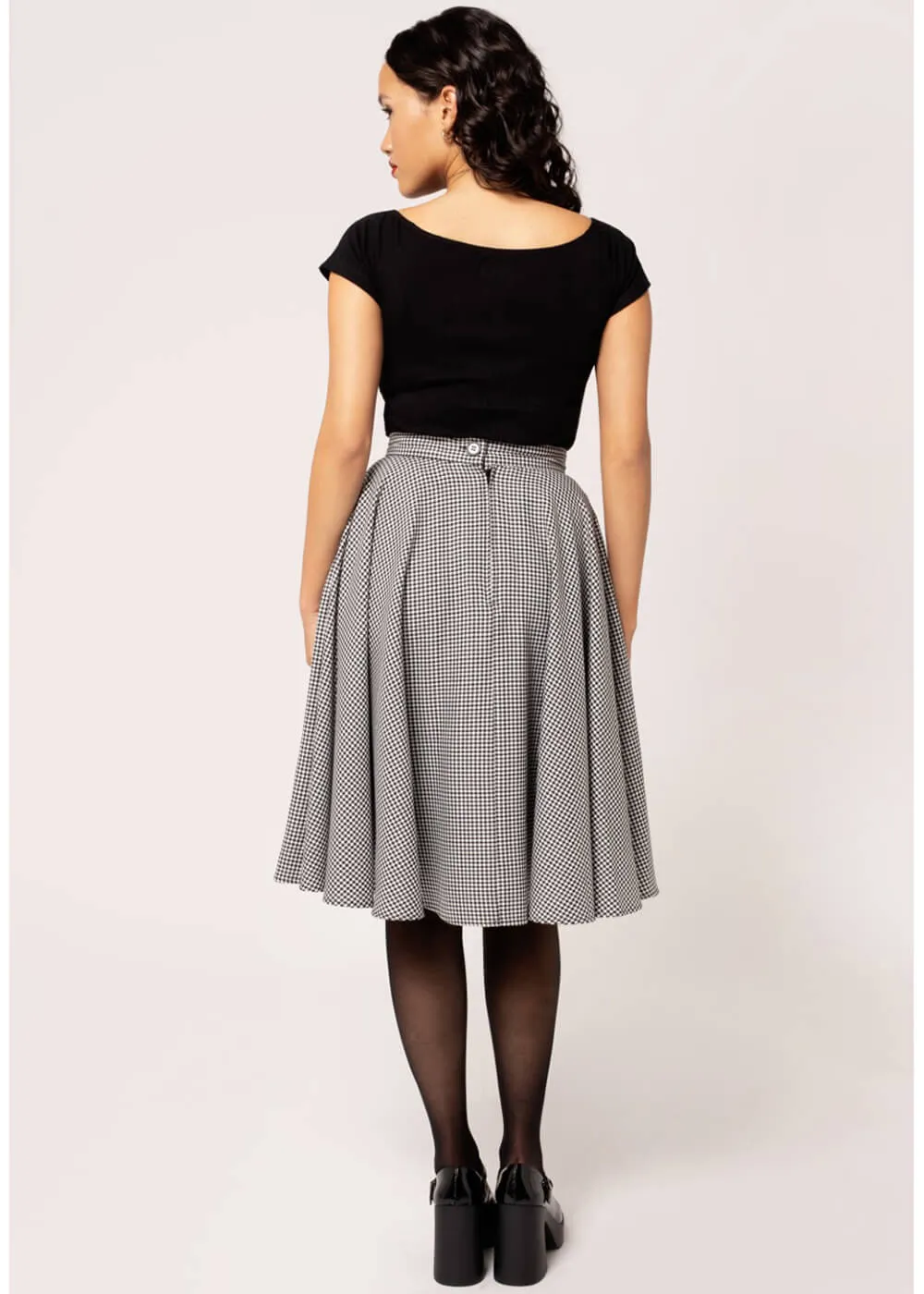 Hell Bunny Teddy Houndstooth 40's Swing Skirt Gray