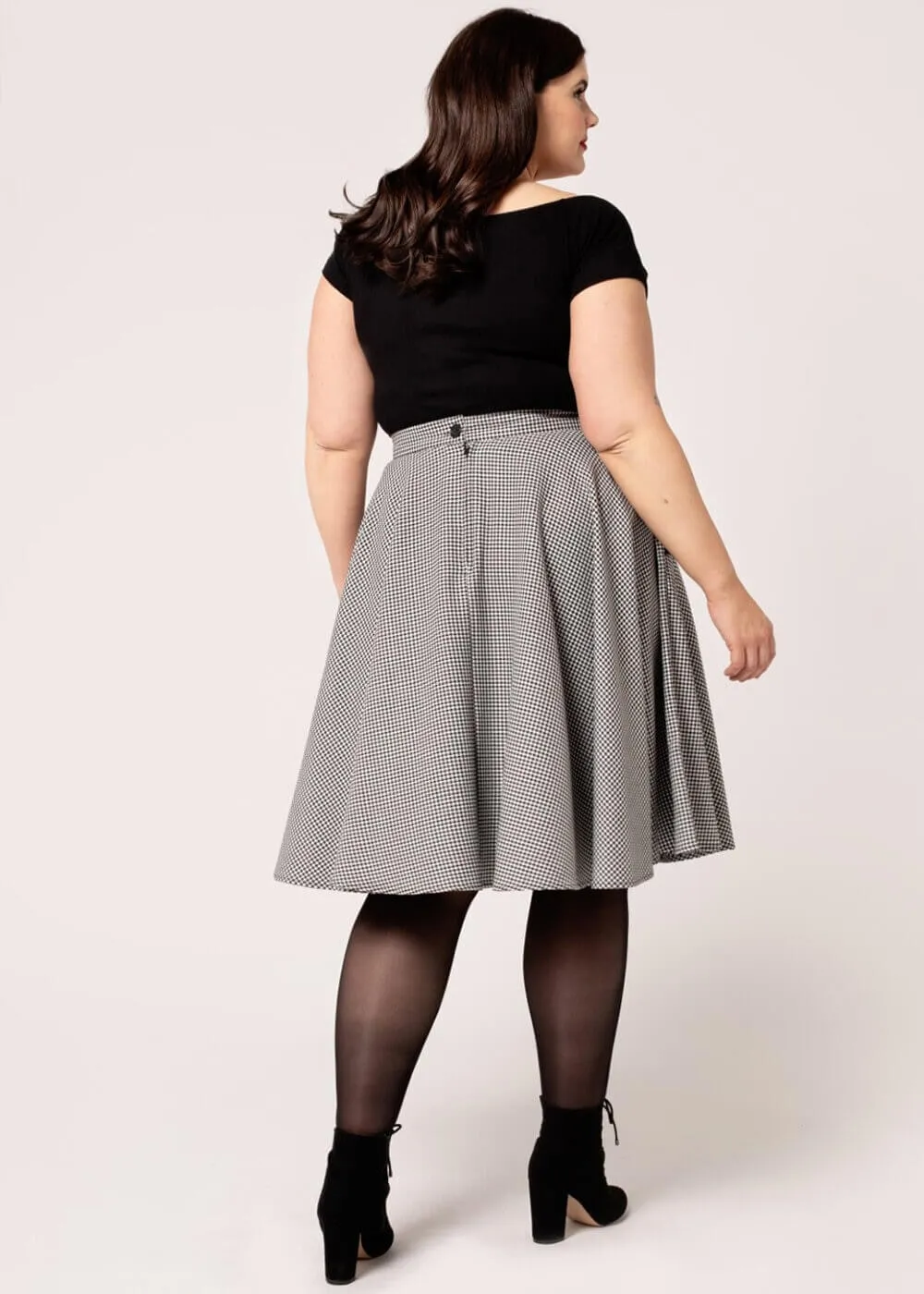 Hell Bunny Teddy Houndstooth 40's Swing Skirt Gray
