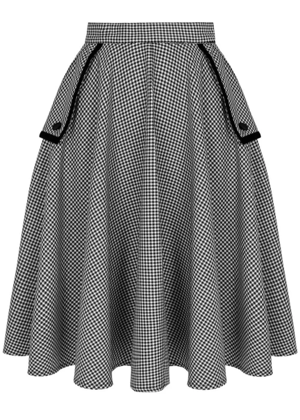 Hell Bunny Teddy Houndstooth 40's Swing Skirt Gray