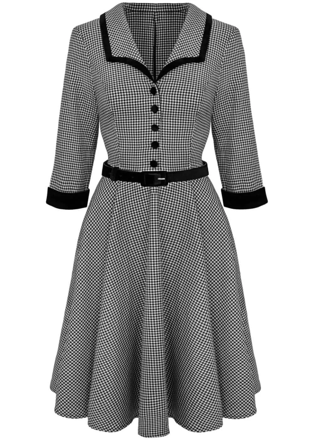Hell Bunny Teddy Houndstooth 50's Swing Dress Grau